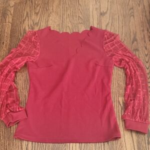 Elegant Red Scallop-Edge Women's Top